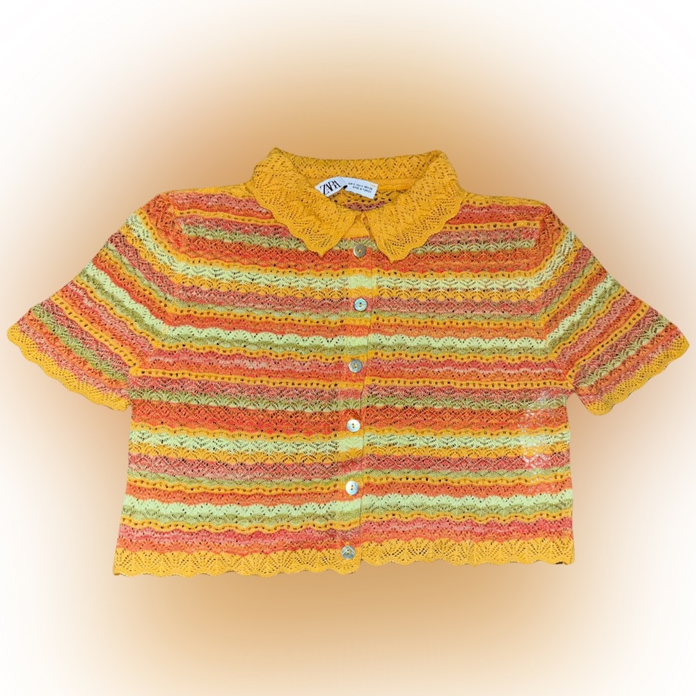 Zara Orange and Yellow Button Down Shirt